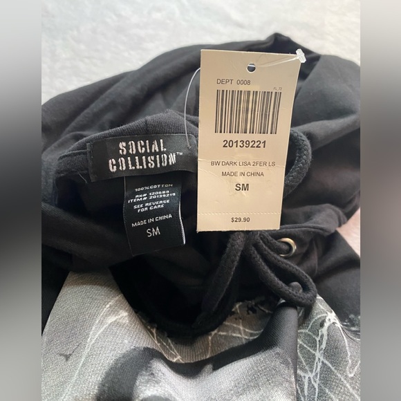 Hot Topic Men’s Skull Dark Mona Lisa Black Pullover Sweatshirt Tee Hoodie Sz S. - Picture 2 of 6